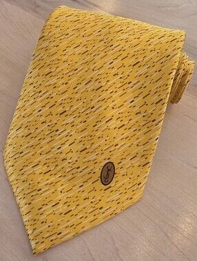 Yves Saint Laurent Yellow Patterned Silk Tie with Logo Accent